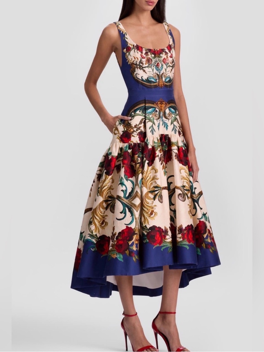 $660 Alice + Olivia Diana Print High-Low Midi Dress GILDED ROSE Size 10 NWT - Picture 4 of 7